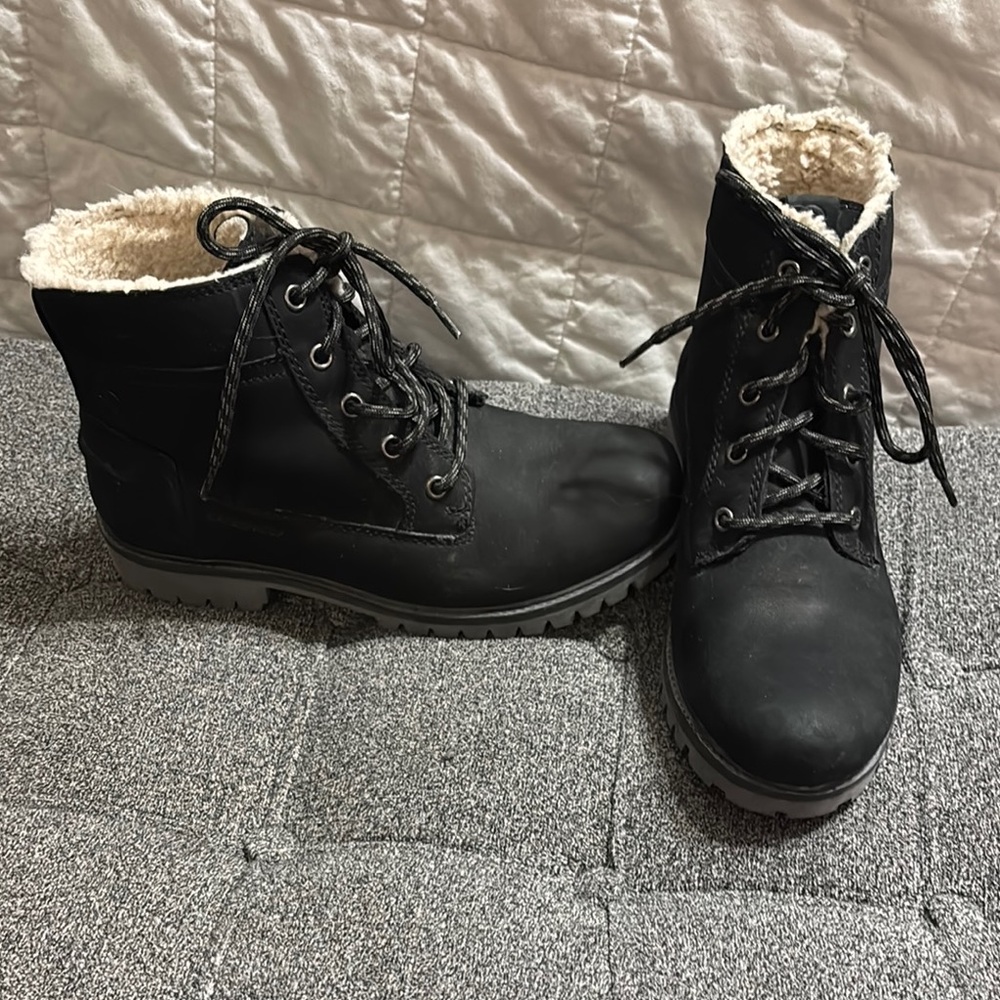 Black Fur-Lined Lace-Up Boots